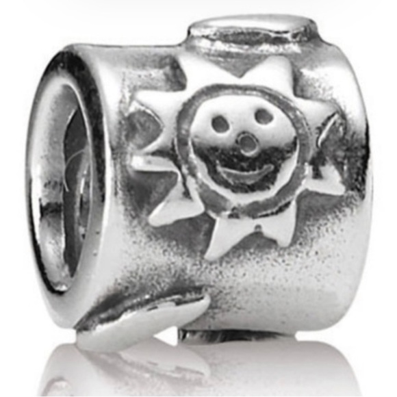 Pandora Retired Sterling Silver Sun Star Moon Barrel Bead Charm - Picture 1 of 4